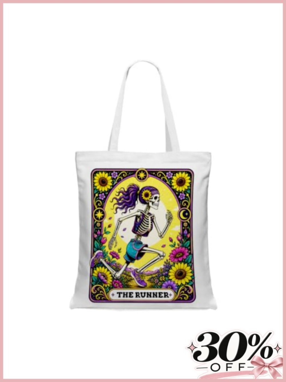 Funny Skull Tarot Card Cotton Canvas Tote Bag Witchy Gift For Women Halloween